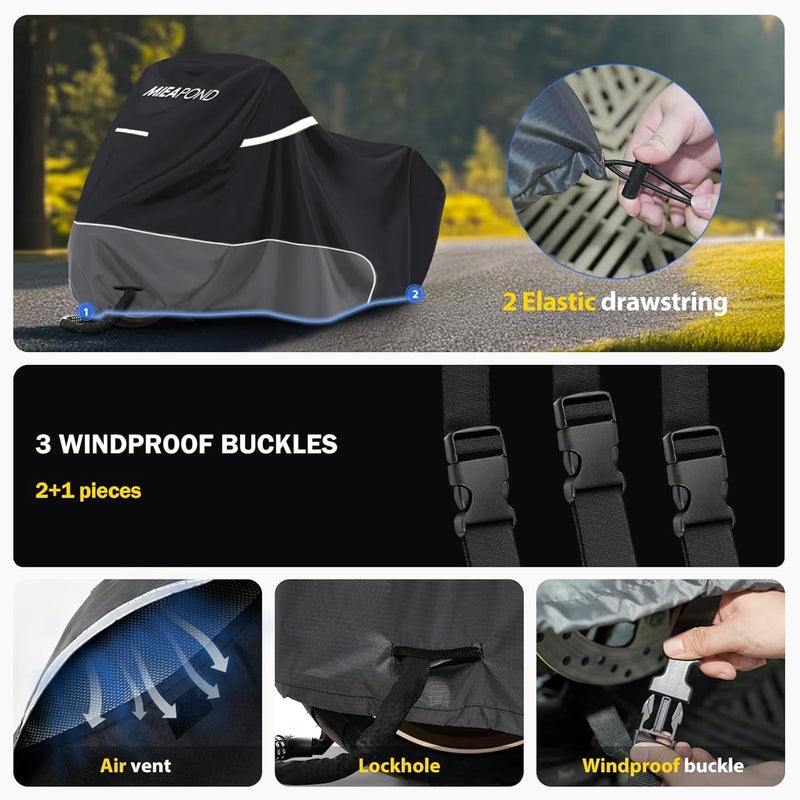 mieapond Motorcycle Cover for Sport Model Harley Davidson Sportster S, Sporster 883, Nightster Special, SuperLow, SuperLow 1200T, 1200 Custom, and Most Motorcycles - Waterproof Motorcycle Cover Outdoor Storage - Image 5